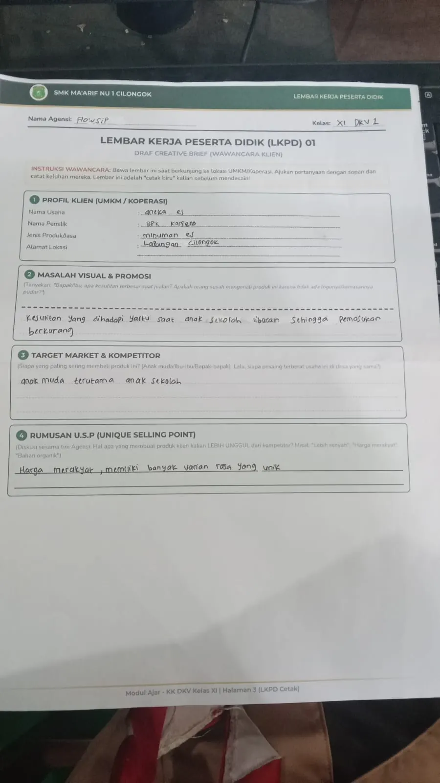Brief UMKM Aneka es